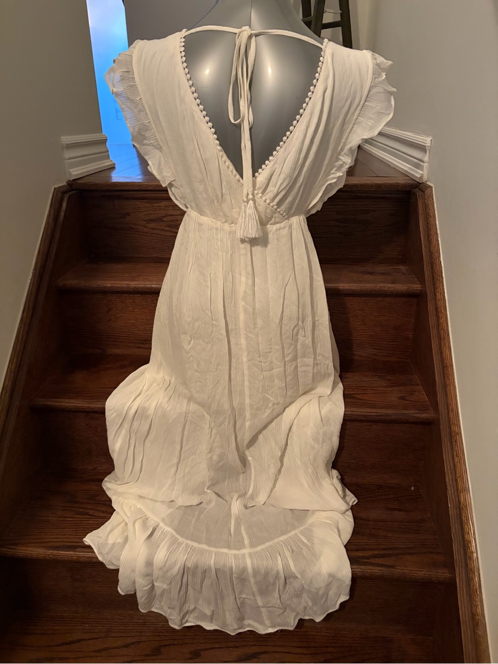 Mustard Seed White Wrap Maxi Dress with Ruffle Trim - Picture 2 of 3